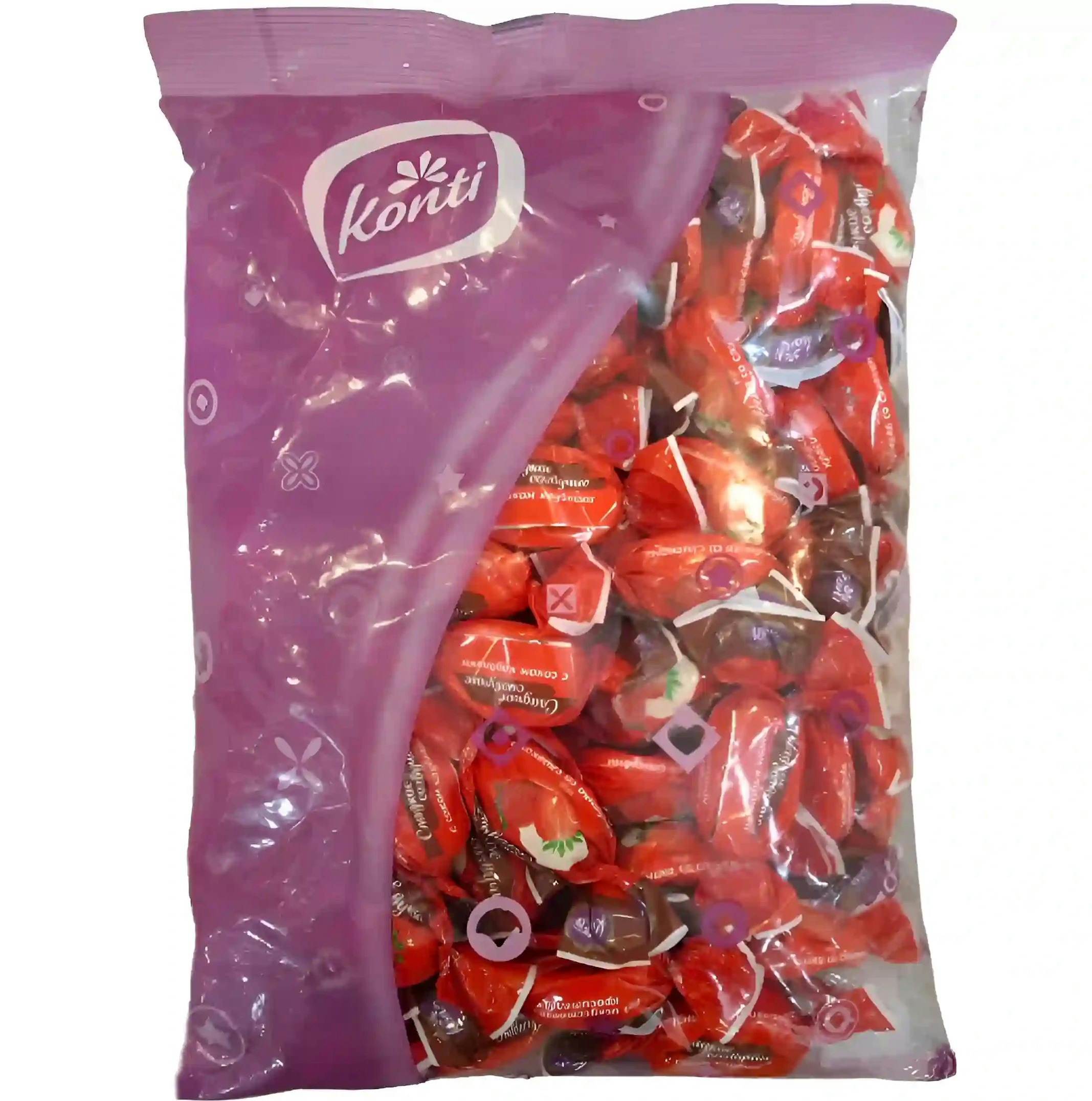 شکلات کونتی روسی Konti با مغز بستنی زمستانی و روکش شکلاتی و طعم توت فرنگی / دارای قیمت عمده