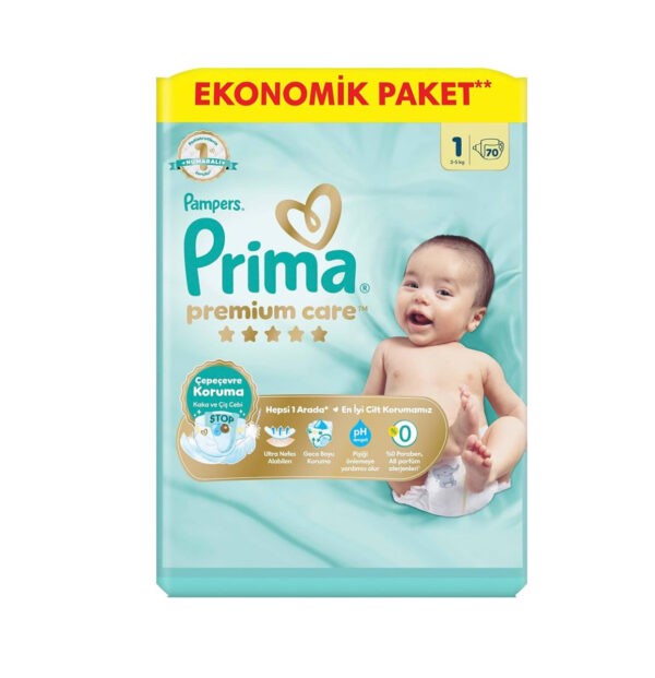 پوشک کودک پریما اصل ترک سایز 1 ضد حساسیت 70 عددی Prima(واردات قانونی از منطقه آزاد ارس)