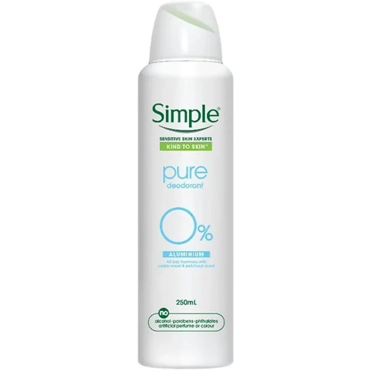 اسپری ضدتعریق زنانه simپل مدل Pure Deodorant ، بدون آلومینیوم ، مناسب پوست های حساس ، با حجم 250 میلی(واردات قانونی از منطقه آزاد ارس)