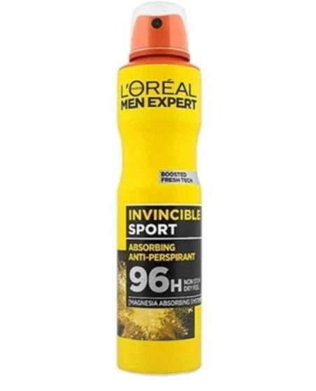 اسپری ضدتعریق مردانه Lورآل مدل invisible sport ، ماندگاری 96 ساعته ، با حجم 250 میلی(واردات قانونی از منطقه آزاد ارس)