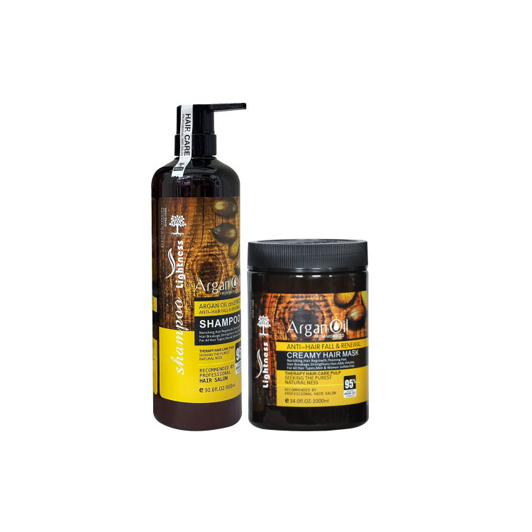 پک شامپو و ماسک مو بدون سولفات Lighیتنس ، تقویت کننده مو ، حاوی روغن آرگان و پروتئین (واردات قانونی از منطقه آزاد ارس)